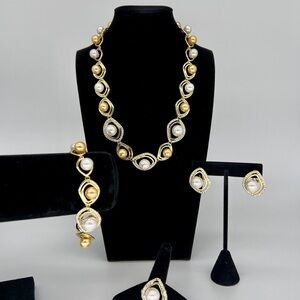 Elegant Gold and Silver Pearl Jewelry Set